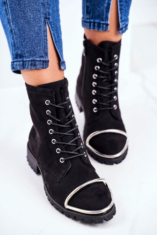 Women's Boots Lu Boo Black Suede Workers with Steel Frame Jacksy