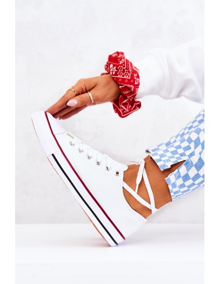 Women's Classic White Sneakers With Red Stripe Omerta