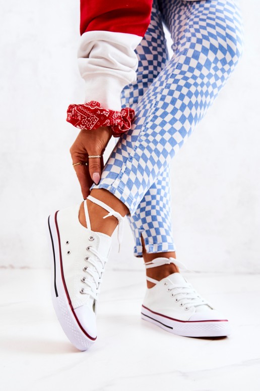 Women's Classic White Sneakers With Red Stripe Omerta