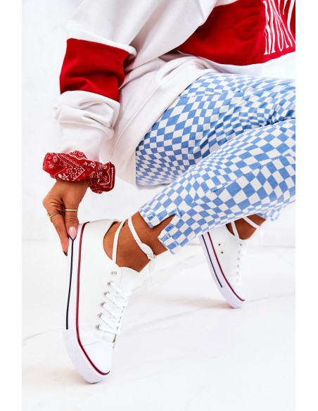 Women's Classic White Sneakers With Red Stripe Omerta