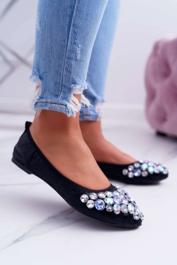 Leather Ballerinas with Stones Black Crystal 2