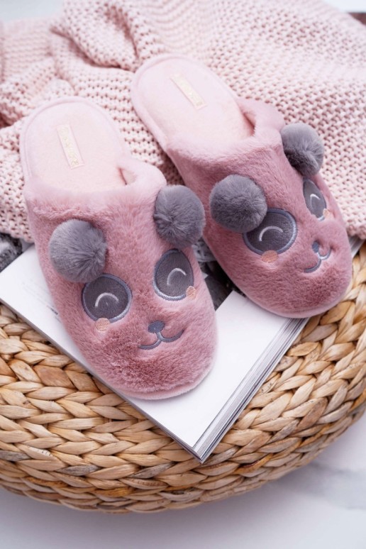 Women's Faux Fur Panda Slippers Dark Pink Fimeo