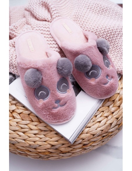 Women's Faux Fur Panda Slippers Dark Pink Fimeo