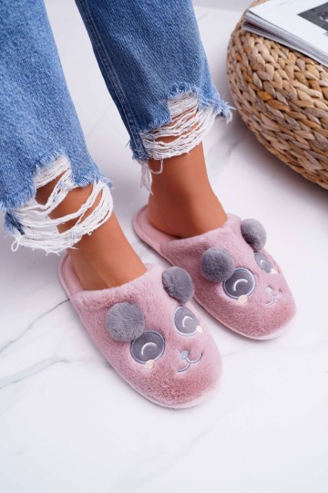 Women's Faux Fur Panda Slippers Dark Pink Fimeo 2