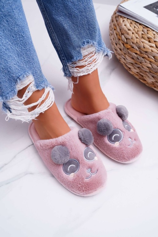 Women's Faux Fur Panda Slippers Dark Pink Fimeo
