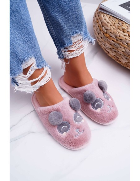 Women's Faux Fur Panda Slippers Dark Pink Fimeo