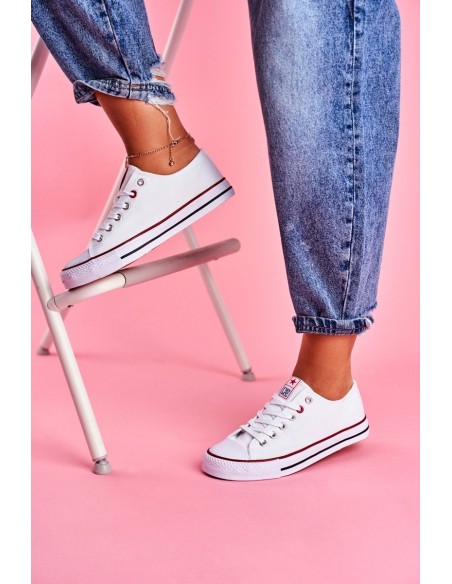 Women's Classic White Sneakers With Red Trim Ecoma