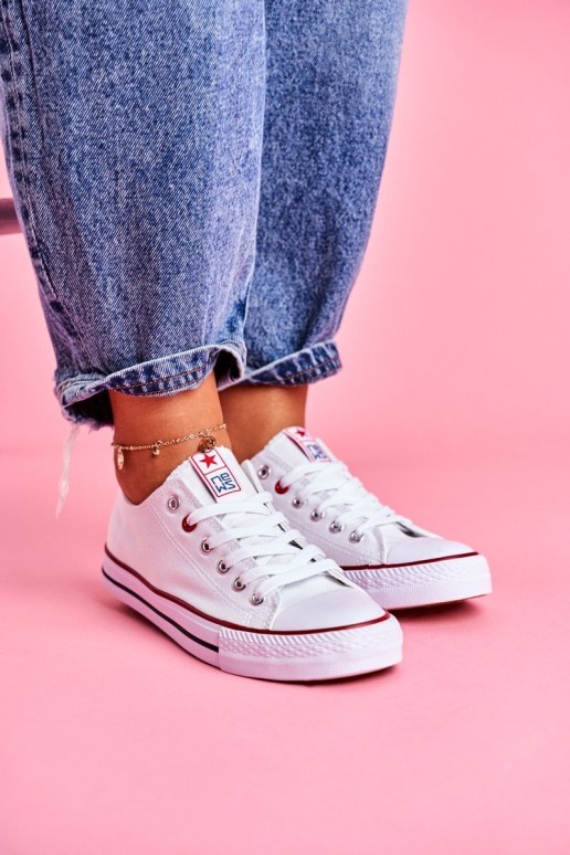 Women's Classic White Sneakers With Red Trim Ecoma