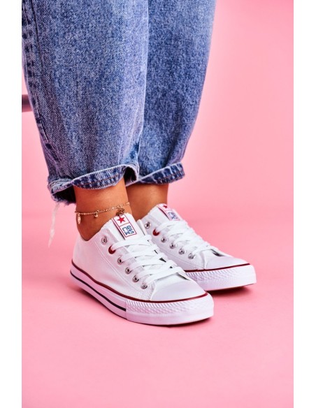 Women's Classic White Sneakers With Red Trim Ecoma