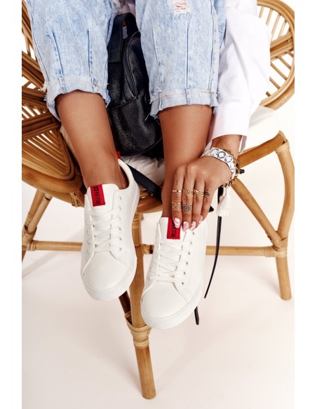 Women's Leather Sneakers With A Ribbon BIG STAR DD274685 White