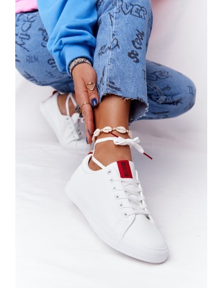 Women's Leather Sneakers With A Ribbon BIG STAR DD274685 White