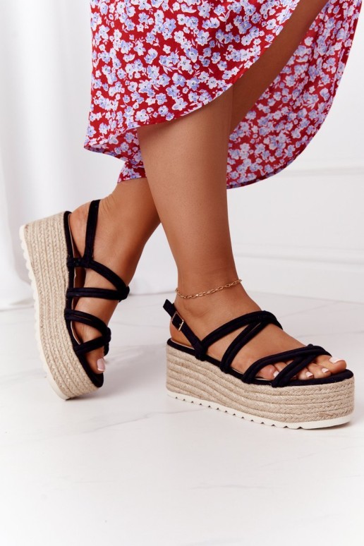 Sandals On A Braided Platform Black Crazy In Love