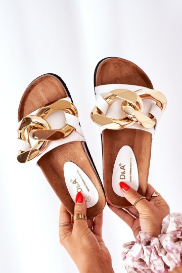 Šlepetės ant kamštinio pado Su grandinėle S.Barski SB002 Balta