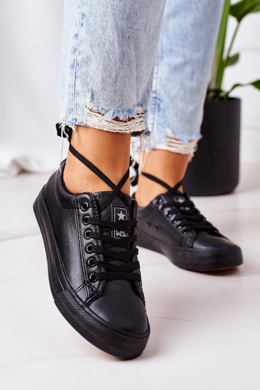 Women's Leather Sneakers Black Mega