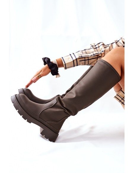 Moteriški ilgi haki spalvos batai