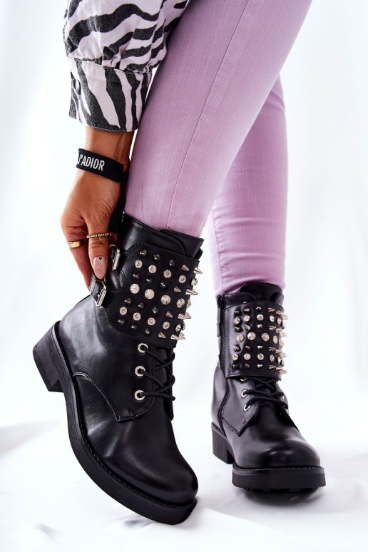 Boots On the zip With Studs Black Laurena