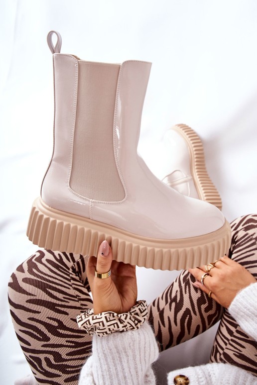 High-top Platform Boots Beige Sereia