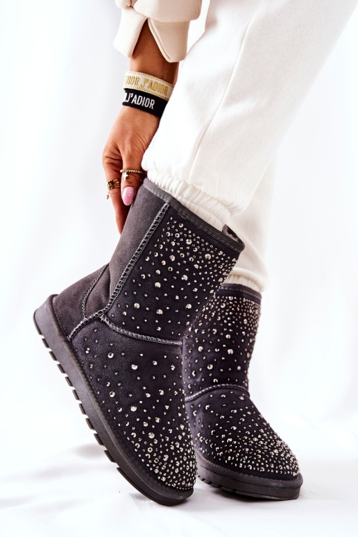 Warm-up snow boots with rhinestones Grey Mariella