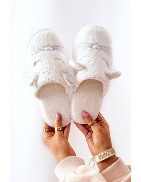 Shiny Ears Cat Slippers White Kaisy