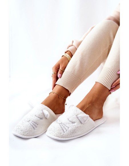 Shiny Ears Cat Slippers White Kaisy