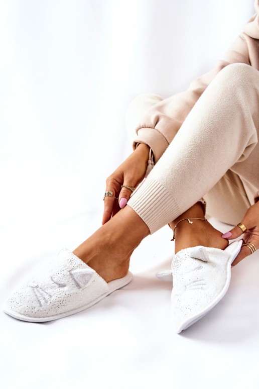 Moteriškos šlepetės su katytės ausimis, baltos Kaisy