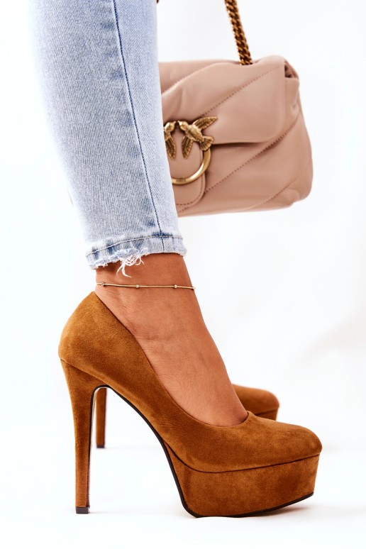 Classic Suede Platform Stilettos Camel Silly