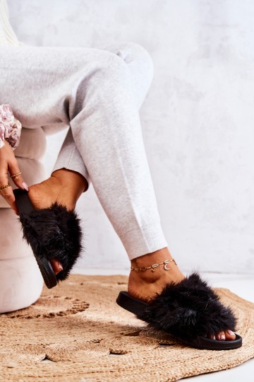 Guminės šlepetės su kailiu Black Pollie