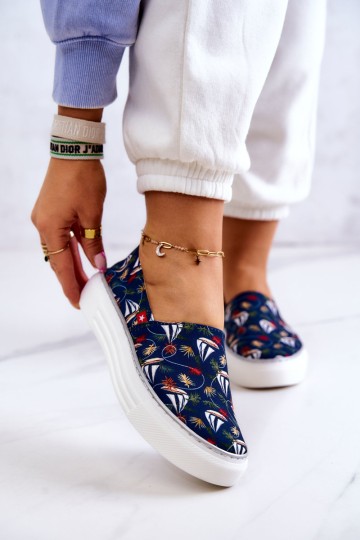 Moteriški sportbačiai Slip On Memory Foam Big Star JJ276016 Tamsiai mėlyni