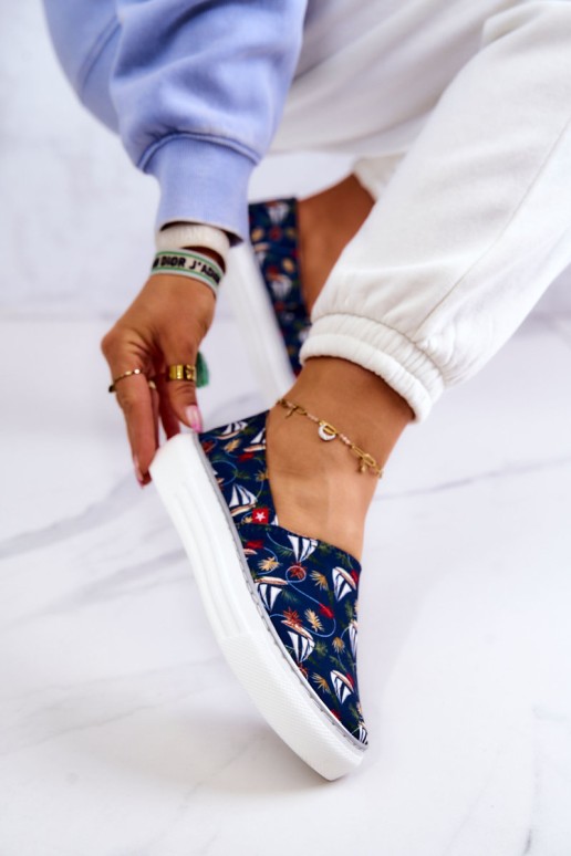 Moteriški sportbačiai Slip On Memory Foam Big Star JJ276016 Tamsiai mėlyni