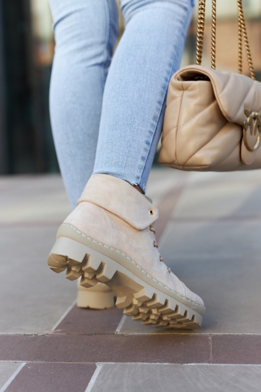 Suede Trapper Boots Tiered Light beige Dalles