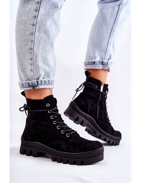 Suede Trappers With Stitching Black Layden