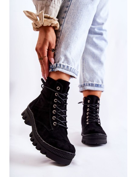 Suede Trappers With Stitching Black Layden