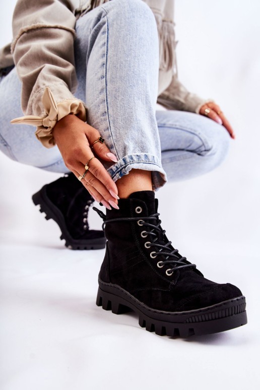 Suede Trappers With Stitching Black Layden