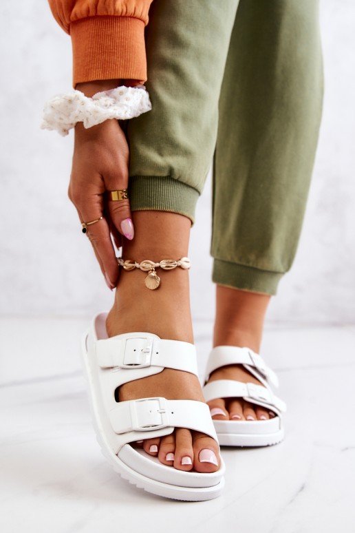 Rubber Slippers With Buckle White Corina