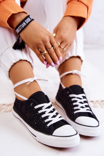 Women's fabric sneakers with openwork Black Venture 2