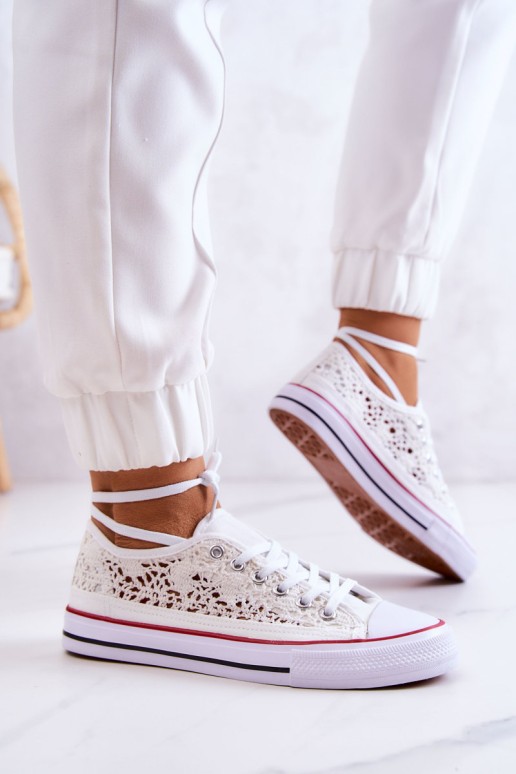 Women's fabric sneakers with openwork White Venture