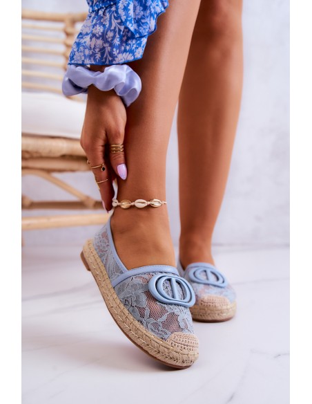 Moteriškos nėriniuotos espadrilės su puošmena
