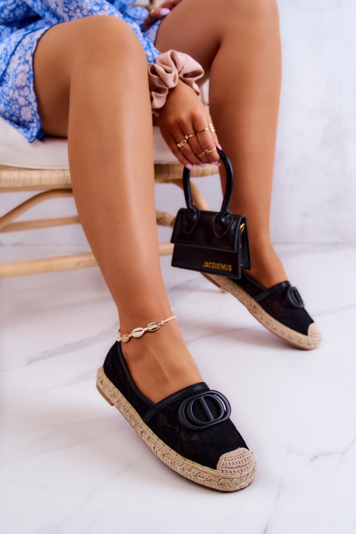 Moteriškos nėriniuotos espadrilės su puošmena Black Summer Dream