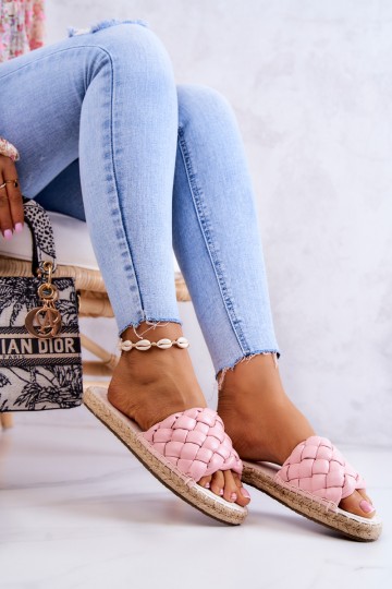 Leather Braided Slippers Big Star JJ274921 Pink