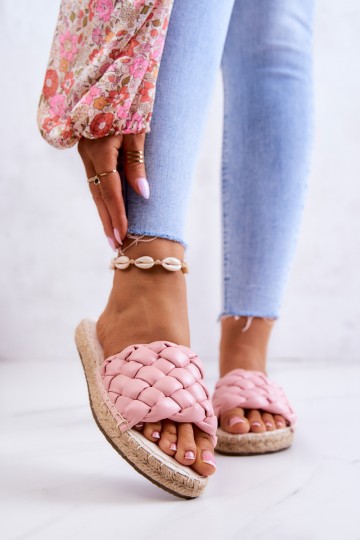 Leather Braided Slippers Big Star JJ274921 Pink 2