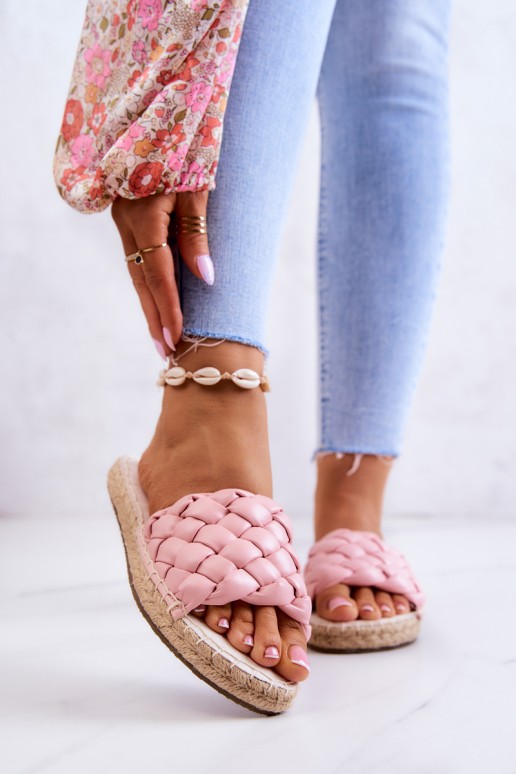 Leather Braided Slippers Big Star JJ274921 Pink