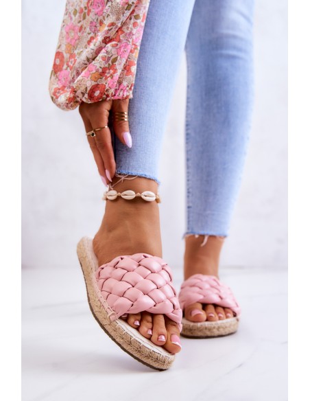 Leather Braided Slippers Big Star JJ274921 Pink