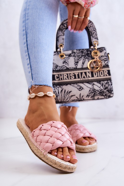 Leather Braided Slippers Big Star JJ274921 Pink