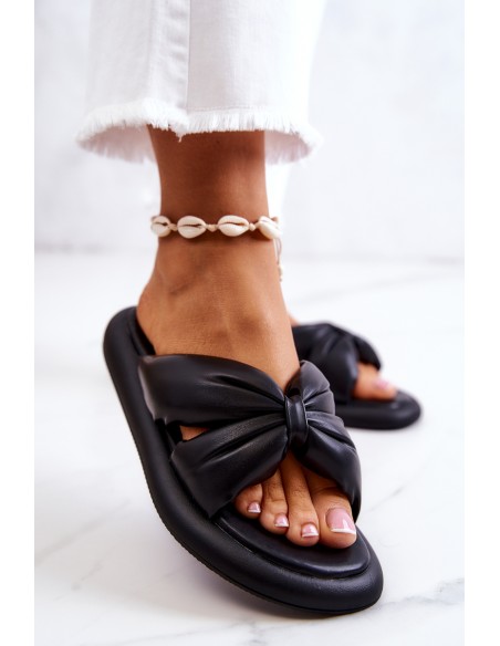 Women's Fashionable Leather Slippers Black Savirra