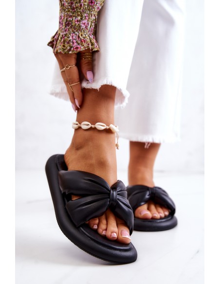 Women's Fashionable Leather Slippers Black Savirra