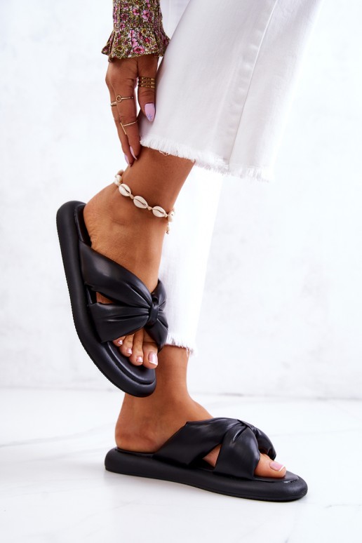 Women's Fashionable Leather Slippers Black Savirra