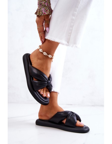 Women's Fashionable Leather Slippers Black Savirra