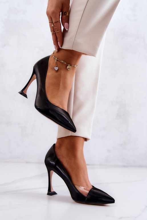 Fashionable Leather Stilettos Black Tamira