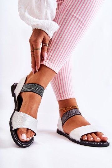 Classic Leather Sandals With Studs Silver Shelly 2