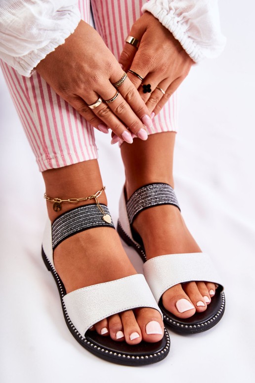 Classic Leather Sandals With Studs Silver Shelly
